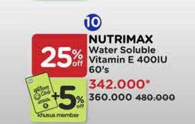 Promo Harga Nutrimax Vitamin E 400IU Water Soluble 60 pcs - Watsons