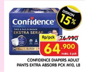 Promo Harga Confidence Adult Pants Slim & Fit Extra Absorb L8, M10 8 pcs - Superindo