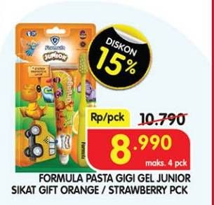 Promo Harga Formula Pasta Gigi Sikat Gigi Junior Pack Orange, Strawberry 2 pcs - Superindo