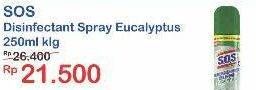 Promo Harga SOS Disinfectant Spray All in One Eucalyptus 250 ml - Indomaret