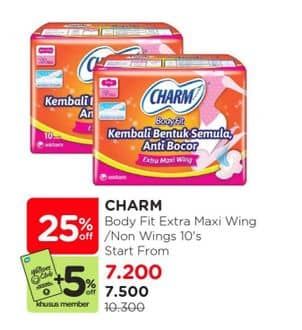 Promo Harga Charm Body Fit Extra Maxi NonWing, Wing 10 pcs - Watsons
