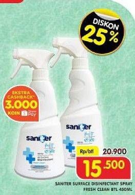 Promo Harga SANITER Air & Surface Sanitizer Aerosol Fresh Clean 450 ml - Superindo