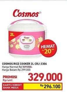 Promo Harga COSMOS CRJ 3306 Rice Cooker 2 ltr - Carrefour