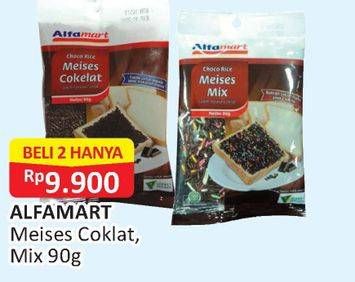 Promo Harga ALFAMART Meises Cokelat, Choco Meises Mix per 2 pouch 90 gr - Alfamart