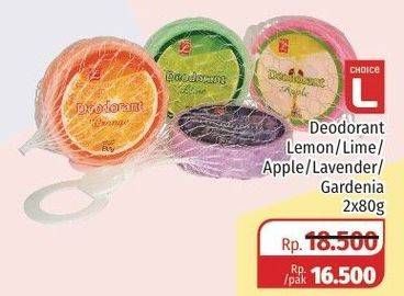 Promo Harga CHOICE L Deodorant Apple, Gardenia, Lavender, Lemon, Lime per 2 pcs 80 gr - Lotte Grosir