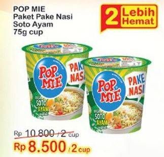 Promo Harga INDOMIE POP MIE Instan Soto Ayam Pake Nasi per 2 pcs 75 gr - Indomaret