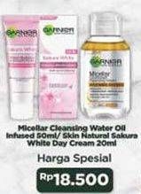 Promo Harga Garnier Micellar Cleansing Water Oil Infused/ Skin Natural White Day Cream  - Indomaret