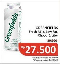 Promo Harga GREENFIELDS Fresh Milk Full Cream, Low Fat, Choco Malt 1000 ml - Alfamidi