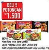 SEDAAP Mie Goreng Ayam Bakar Limau/ Salero Padang/ Korean Spicy Chicken/ Kuah Singapore Spicy Laksa/ Korean Spicy Soup