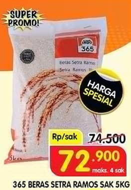 Promo Harga 365 Beras Setra Ramos 5000 gr - Superindo