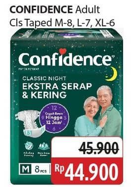 Confidence Adult Classic Night Ekstra Serap & Kering 6 pcs Diskon 2%, Harga Promo Rp44.900, Harga Normal Rp45.900