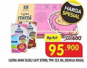 Promo Harga ULTRA MIMI Susu UHT Cokelat, Stroberi per 40 tpk 125 ml - Superindo