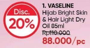 Promo Harga VASELINE Hijab Bright Multi Purpose Skin & Hair Light Dry Oil 85 ml - Guardian