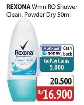Promo Harga Rexona Deo Roll On Shower Clean, Powder Dry 50 ml - Alfamidi