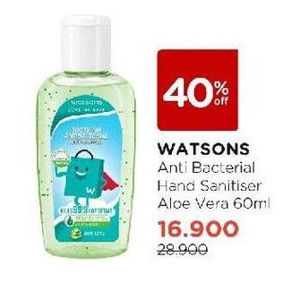 Promo Harga Watsons Anti Bacterial Hand Sanitizer Aloe Vera 60 ml - Watsons