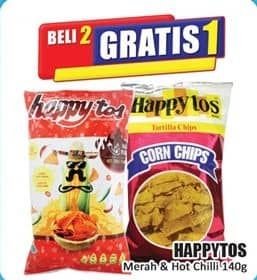 Promo Harga Happy Tos Tortilla Chips Hot Chili, Merah 140 gr - Hari Hari