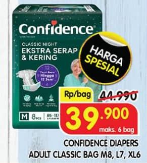 Promo Harga Confidence Adult Classic Night Ekstra Serap & Kering L7, M8, XL6 6 pcs - Superindo