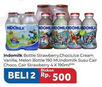 Promo Harga Susu Cair Botol Strawberry / Choco / Ice Cream Vanilla / Melon 190ml / Choco / Strawberry 4x190ml  - Carrefour
