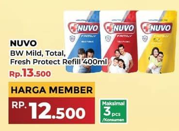 Promo Harga Nuvo Body Wash Mild Protect, Total Protect, Fresh Protect 400 ml - Yogya
