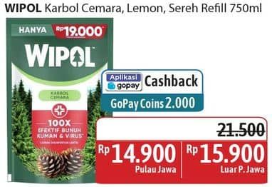 Promo Harga Wipol Karbol Wangi Cemara, Lemon, Sereh Jeruk 750 ml - Alfamidi