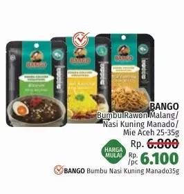 Promo Harga Bango Bumbu Kuliner Nusantara Rawon Khas Malang, Nasi Kuning Khas Manado, Mie Goreng Khas Aceh 25 gr - LotteMart
