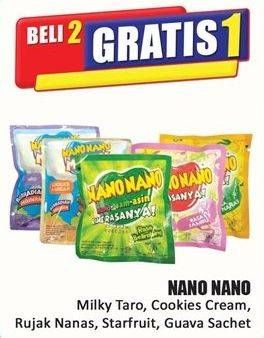 Promo Harga NANO NANO Milky Taro, Cookies Cream, Rujak Nanas, Starfruit, Guava Sachet  - Hari Hari