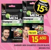 Promo Harga Garnier Men Shampoo Color Coklat Kehitaman, Hitam Alami 10 ml - Superindo
