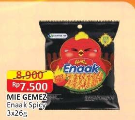 Promo Harga MIE GEMEZ ENAAK Snack Mi Spicy Chili per 3 pcs 26 gr - Alfamart