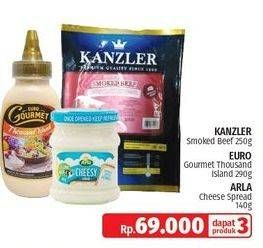 Promo Harga Kanzler Smoked Beef Roll + Euro Gourmet Salad Dressing + Arla Cheesy Spread   - LotteMart
