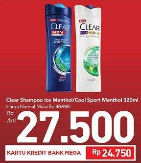 Promo Harga CLEAR Shampoo Ice Cool Menthol, Ice Cool Mint 320 ml - Carrefour