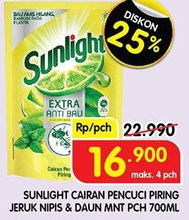 Promo Harga Sunlight Pencuci Piring Anti Bau With Daun Mint 755 ml - Superindo