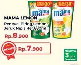 Promo Harga Mama Lemon Cairan Pencuci Piring Lemon Daun Mint, Jeruk Nipis 680 ml - Yogya