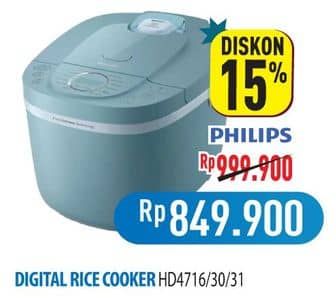 Promo Harga Philips 3000 Series Philips Digital Rice Cooker HD4716 /30, /31  - Hypermart
