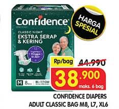 Promo Harga Confidence Adult Classic Night Ekstra Serap & Kering M8, L7, XL6 6 pcs - Superindo