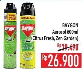 Promo Harga BAYGON Insektisida Spray Citrus Fresh, Zen Garden 600 ml - Hypermart