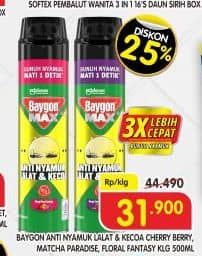 Promo Harga Baygon Max Obat Nyamuk Aerosol  Cherry Berry, Matcha Paradise, Floral Fantasy 500 ml - Superindo