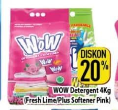 Promo Harga WOW Detergent Powder Fresh Lime, Plus Softener Pink 4000 gr - Hypermart