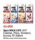 Promo Harga Milk Life UHT Stroberi, Plain, Kurma, Cokelat 200 ml - Alfamidi