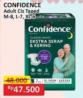 Promo Harga Confidence Adult Classic Night Ekstra Serap & Kering M8, L7, XL6 6 pcs - Alfamart