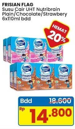 Promo Harga Frisian Flag Susu Cair UHT Nutribrain Cokelat, Plain, Strawberry per 6 tpk 115 ml - Indomaret