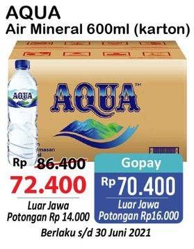 Promo Harga AQUA Air Mineral per 24 botol 600 ml - Alfamart