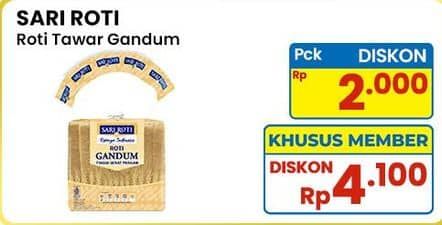Promo Harga Sari Roti Tawar Gandum 350 gr - Indomaret