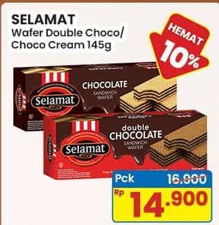 Promo Harga Selamat Wafer Double Chocolate, Choco Cream 145 gr - Indomaret