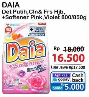 Promo Harga Daia Deterjen Bubuk Putih, Clean Fresh Hijab, + Softener Pink, + Softener Violet 850 gr - Alfamart