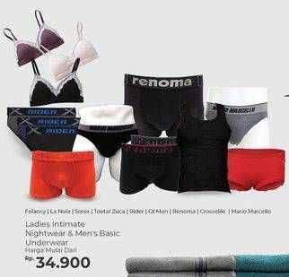 Promo Harga FELANCY / LA NOLA / SOREX / ZUCA / RIDER / GT MAN / RENOMA / CROCODILE / MARIO MARCELO Ladies Intimate / Nightwear & Mens Basic / Underwear  - Carrefour