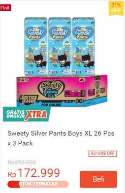 Promo Harga Sweety Silver Pants Boys XL26 26 pcs - Shopee