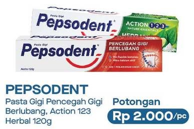 Promo Harga Pepsodent Pasta Gigi Pencegah Gigi Berlubang/Action 123 Herbal  - Alfamart