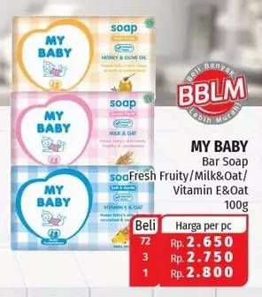 Promo Harga MY BABY Soap Fresh Fruity, MilkOat, Vitamin EOat 100 gr - Lotte Grosir