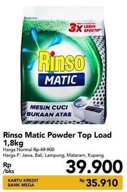 Promo Harga RINSO Detergent Matic Powder Top Load 1800 gr - Carrefour