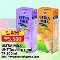 Promo Harga Ultra Milk Susu UHT Taro, Karamel 200 ml - Alfamart